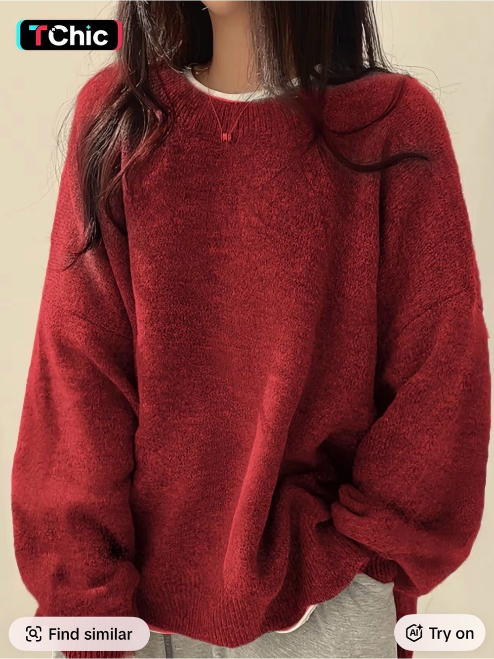 chic Burgundy Cozy Crewneck Sweater